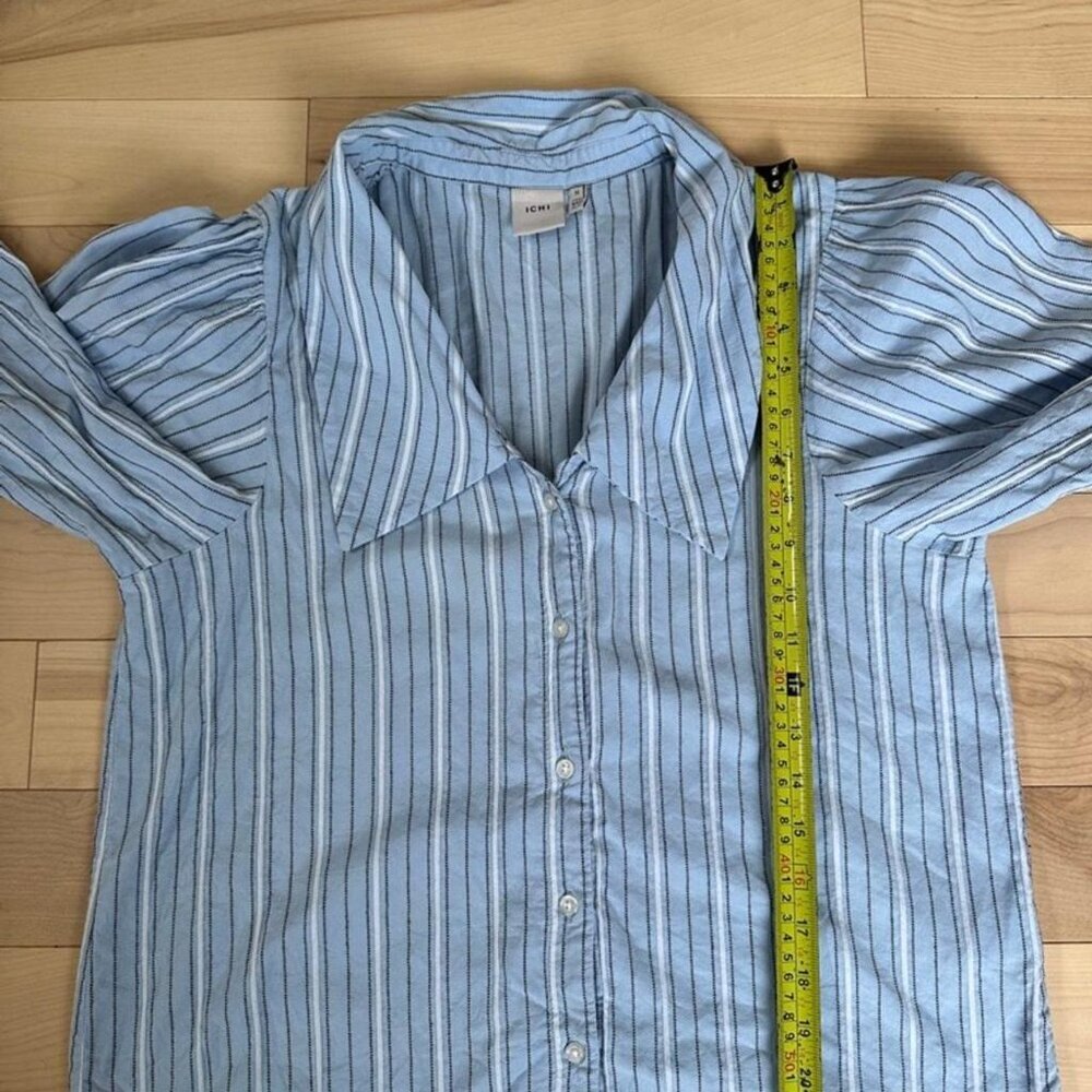 ICHI Striped Button-Up Shirt – Sky Blue Cotton Blend – Size 38 - Picture 6 of 8